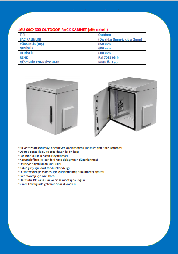 7U 600X600 OUTDOOR KABİNET (ÇİFT CİDARLI)-DATASHEET